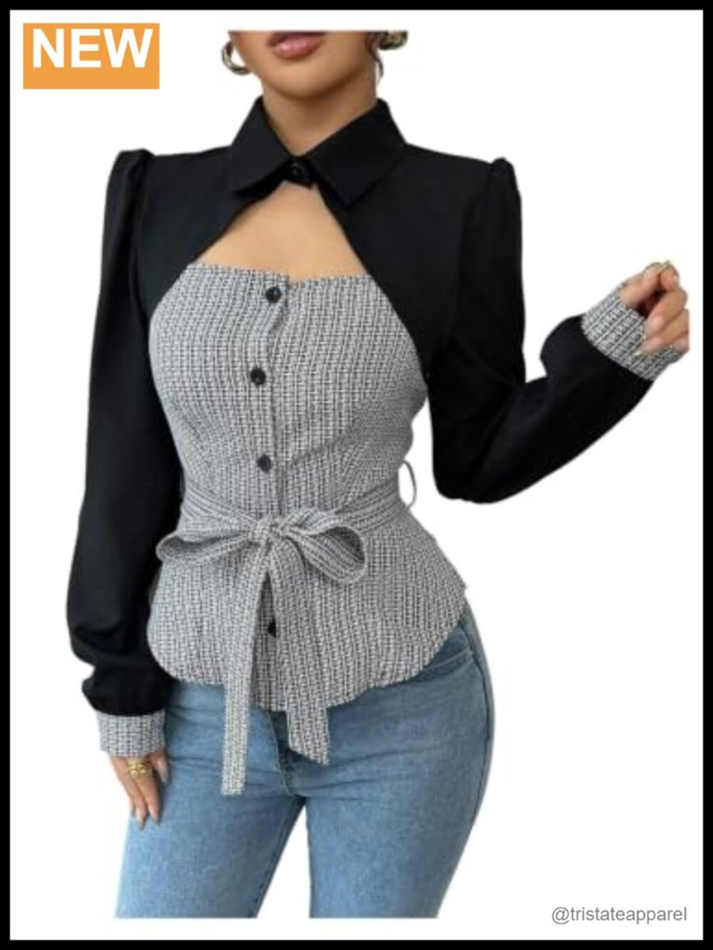 Elegant Plaid Button Down Shirt Tie Waist Long Sleeve Work Blouse